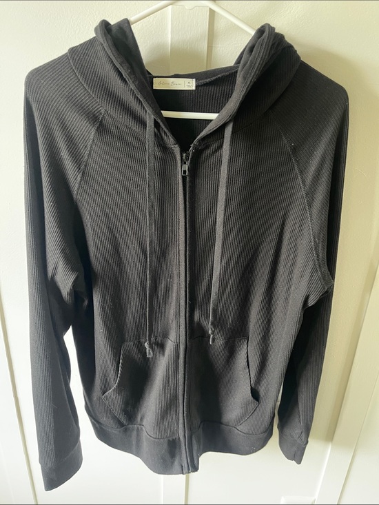 Tops - Women’s Black Zip-Up Hoodie Jacket - light weight waffle material